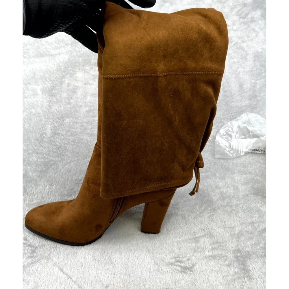 Vince Camuto Tapley Womens US 9 M Boot Brown Suede Over The Knee Side Zip Riding
